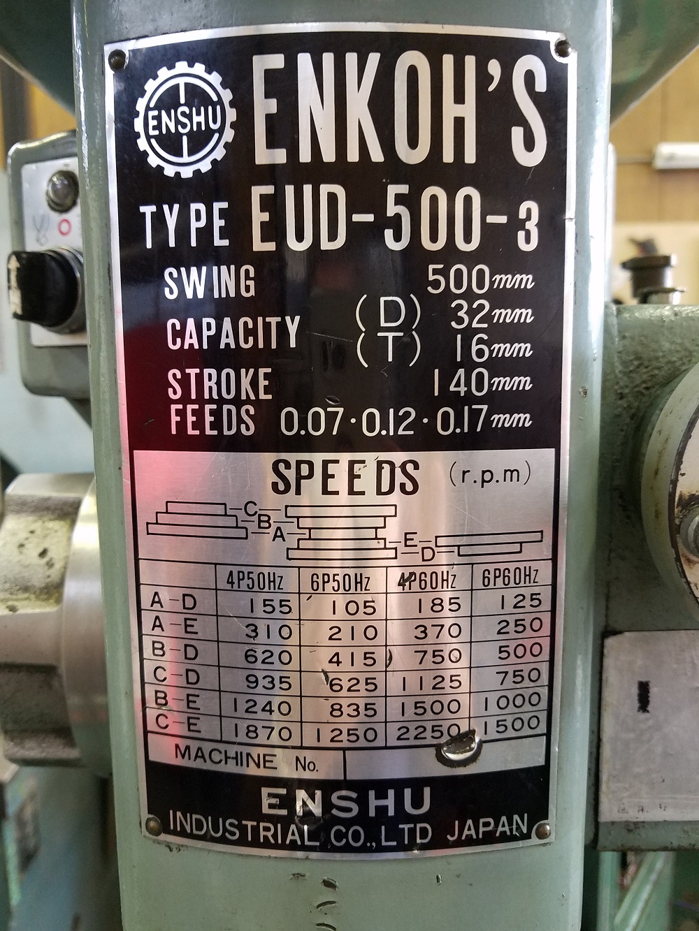 直立ボール盤 EUD-500-3 遠州製　