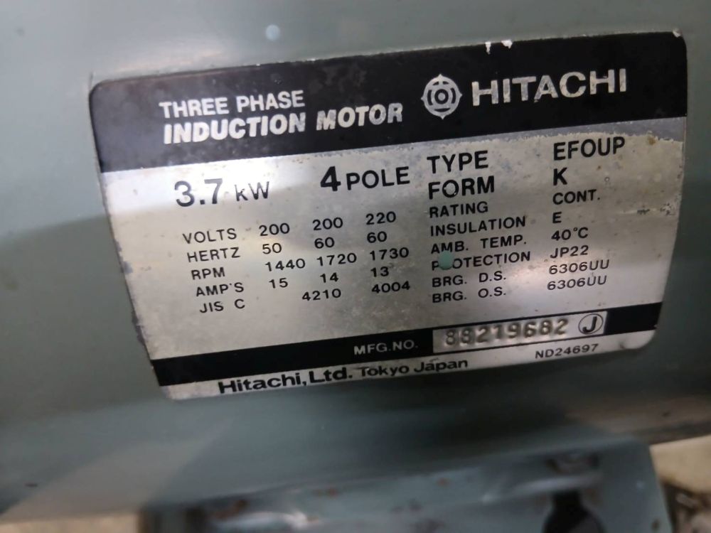 コンプレッサー（レシプロ）　日立　3.7kw(5馬力)　3.7P-9.5V6　中古機